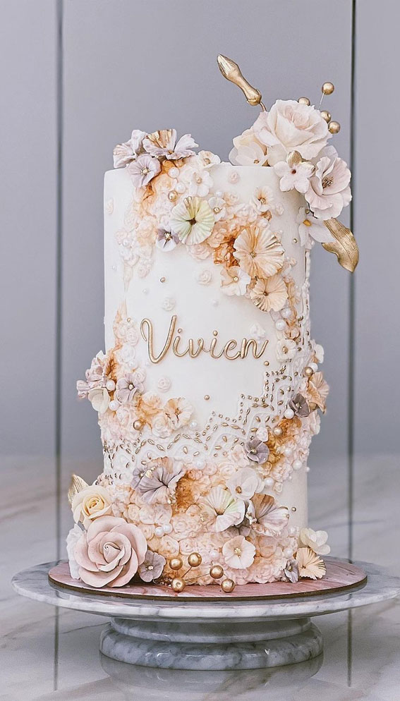 55+ Cute Cake Ideas For Your Next Party : Elegant Sugar Floral Cake