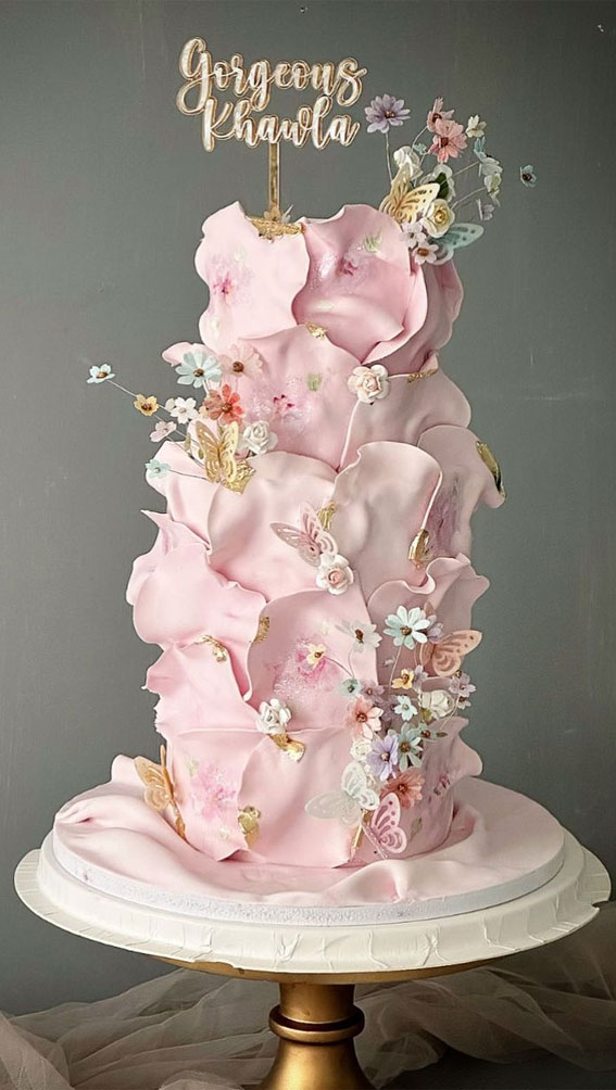 55+ Cute Cake Ideas For Your Next Party : Ruffled Cake Adorned with Butterfly