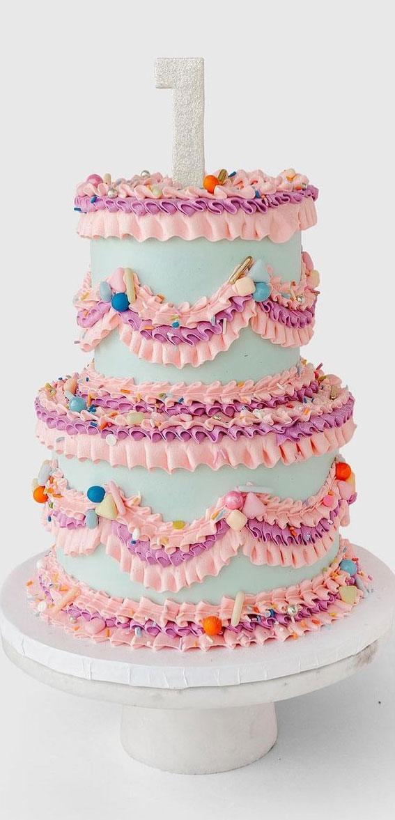55+ Cute Cake Ideas For Your Next Party : Three-Tiered Blue Lambert Cake