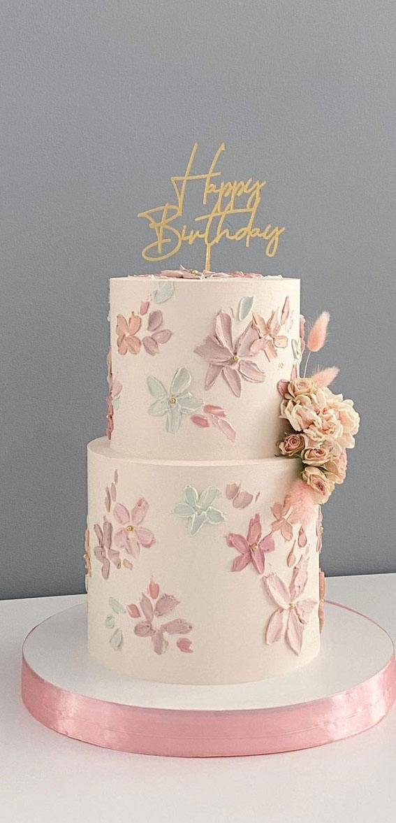 55+ Cute Cake Ideas For Your Next Party : Soft-Toned Flower Buttercream Cake