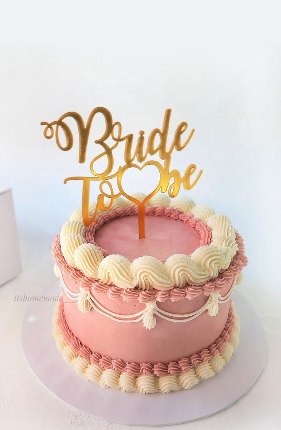55+ Cute Cake Ideas For Your Next Party : Bridal Shower Pink Buttercream Cake