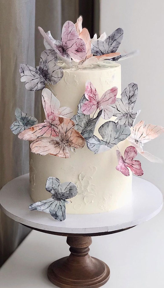 55+ Cute Cake Ideas For Your Next Party : Simple Two-Tiered Cake + Butterfly