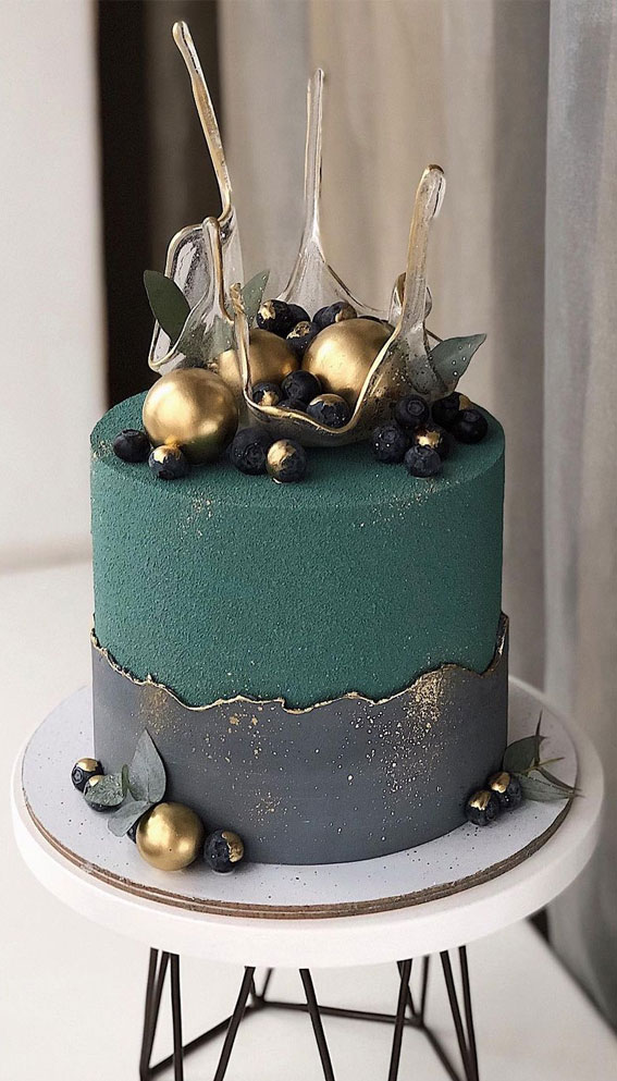 55+ Cute Cake Ideas For Your Next Party : Green & Grey Two-Toned Cake