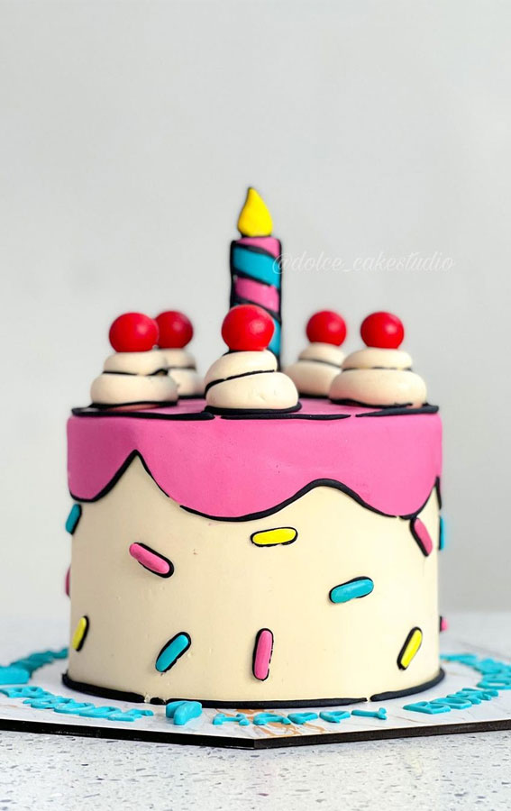 50+ Cute Comic Cake Ideas For Any Occasion : Colourful Sprinkle Comic Cake