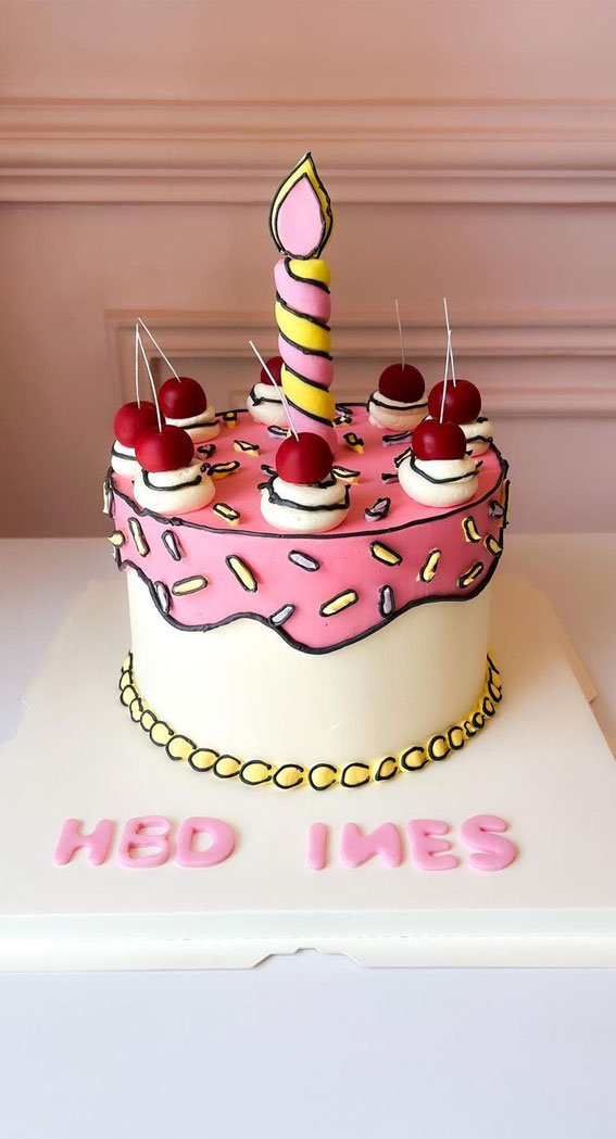 50+ Cute Comic Cake Ideas For Any Occasion :  Pink Icing Drip + Sprinkles