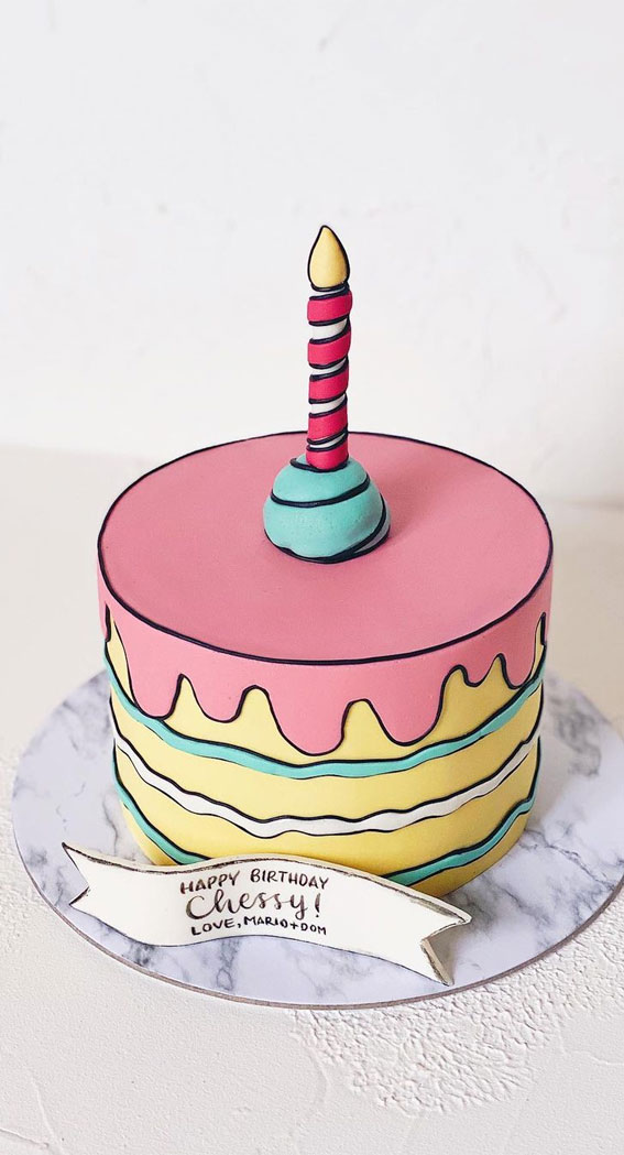 50+ Cute Comic Cake Ideas For Any Occasion : Yellow & Pink Cake