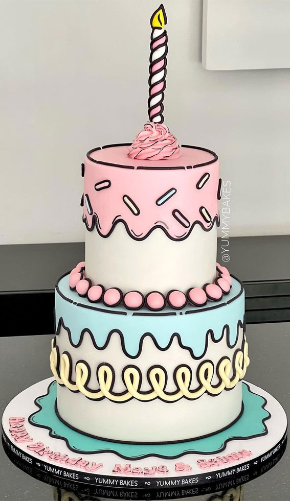 50+ Cute Comic Cake Ideas For Any Occasion : Mint & Pink Colours