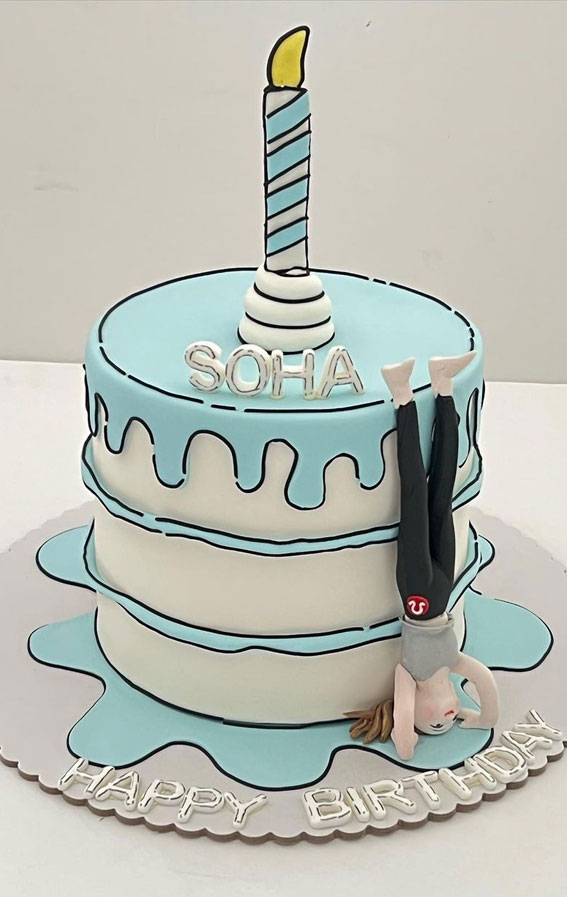 50+ Cute Comic Cake Ideas For Any Occasion : White Cake with Blue Icing Drips