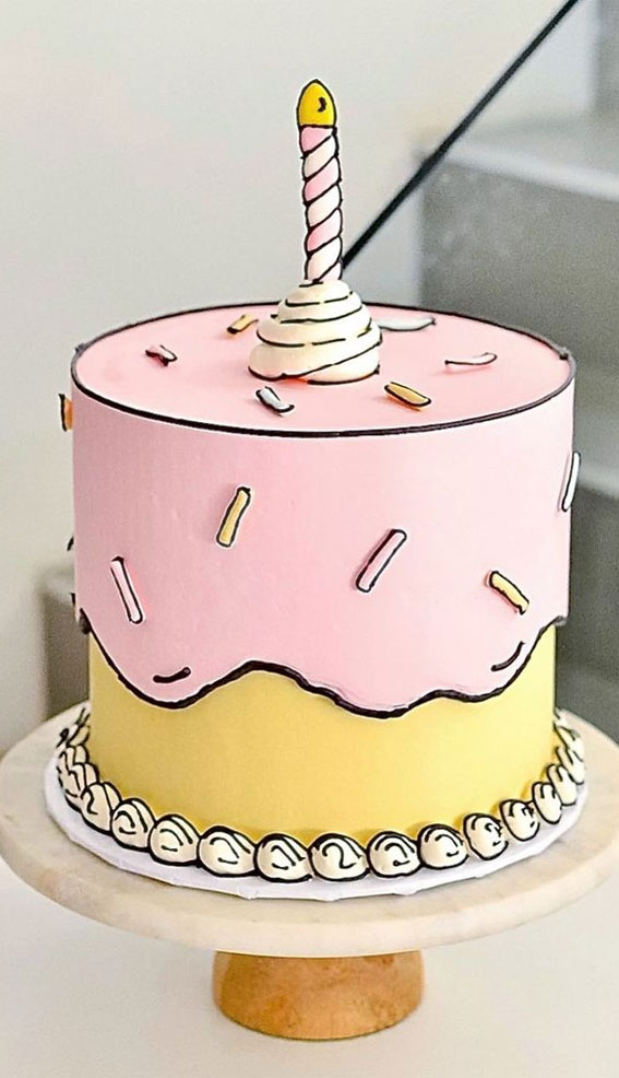 50+ Cute Comic Cake Ideas For Any Occasion : Pastel Pink & Yellow