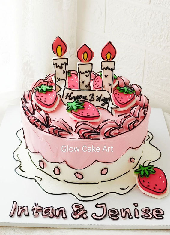 50+ Cute Comic Cake Ideas For Any Occasion : Comic Cake + Pink Strawberry