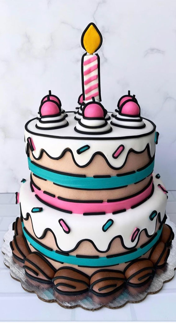 50+ Cute Comic Cake Ideas For Any Occasion : Light Grey Icing Drips +  Strawberry Comic