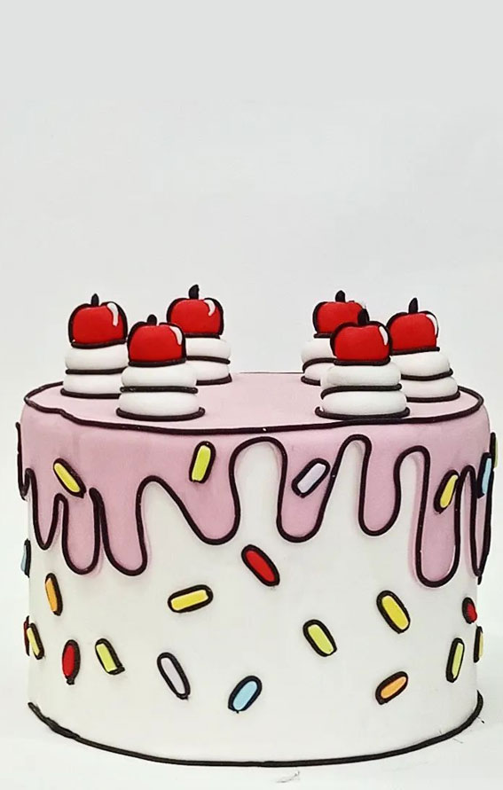 50+ Cute Comic Cake Ideas For Any Occasion : White Cake + Pink Icing Drips