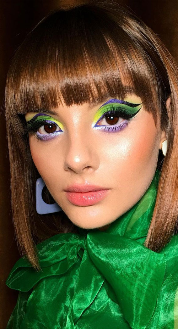 40+ Trendy Eyeshadow Looks : Ombre Green + Purple Liner