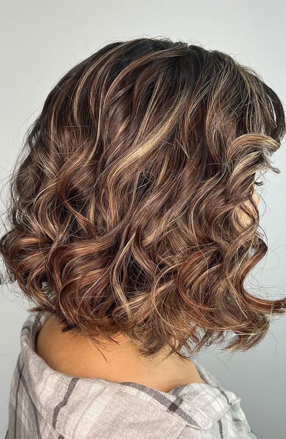 50+ Ways To Wear Spring’s Best Hair Colours : Brown Curly Medium Length + Highlights