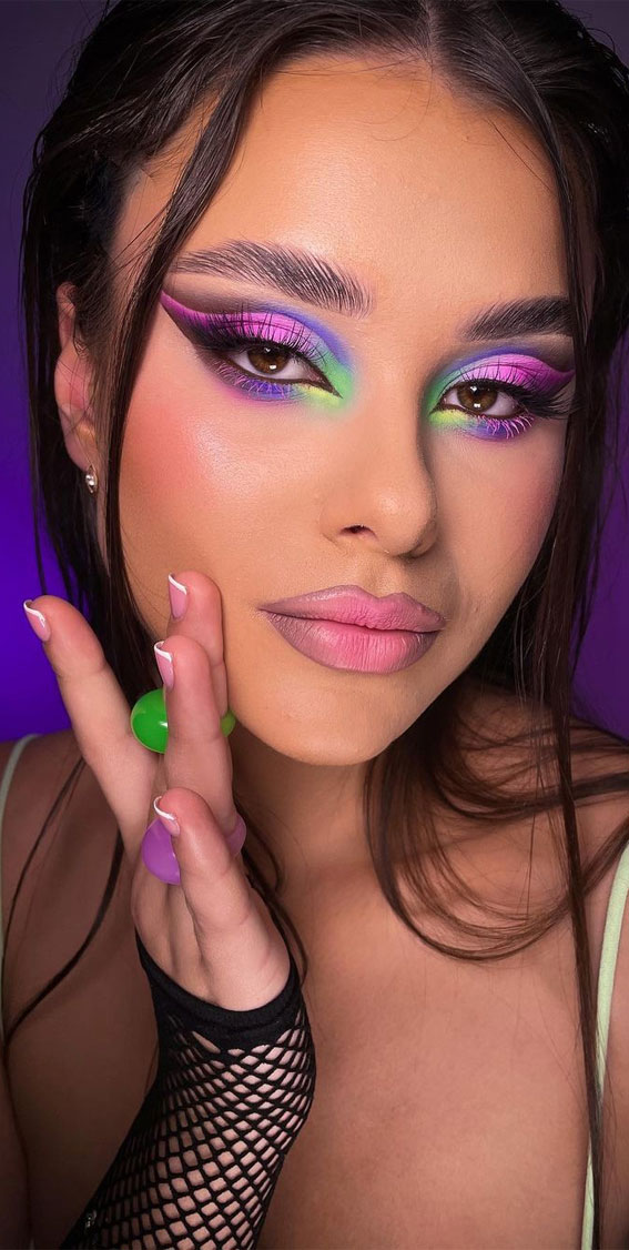 40+ Trendy Eyeshadow Looks : Neon Green + Purple