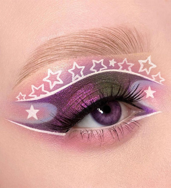40+ Trendy Eyeshadow Looks : Shimmery Purple + Stars