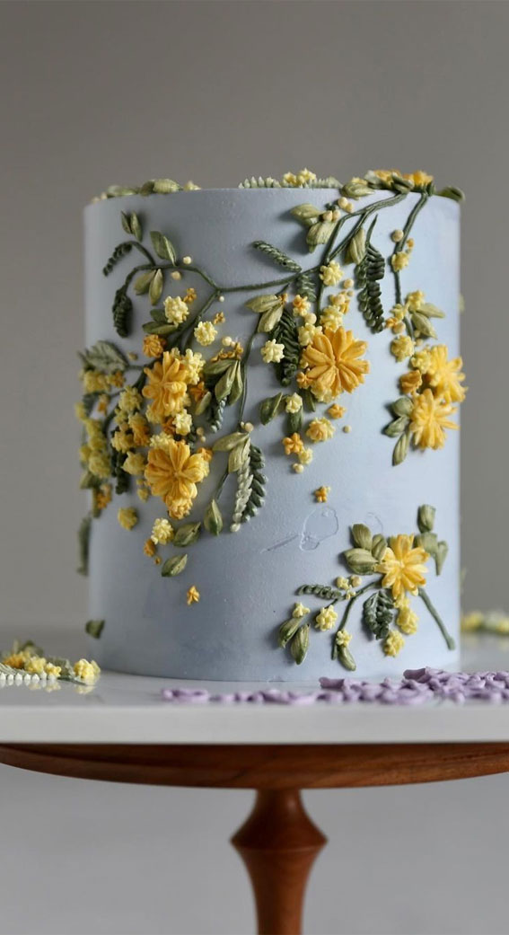 55+ Cute Cake Ideas For Your Next Party : Yellow Floral Blue Cake