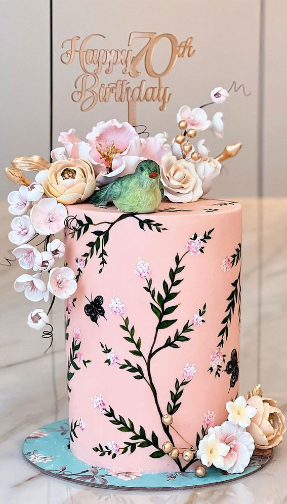 55+ Cute Cake Ideas For Your Next Party : Floral Printed Cake for 70th Birthday