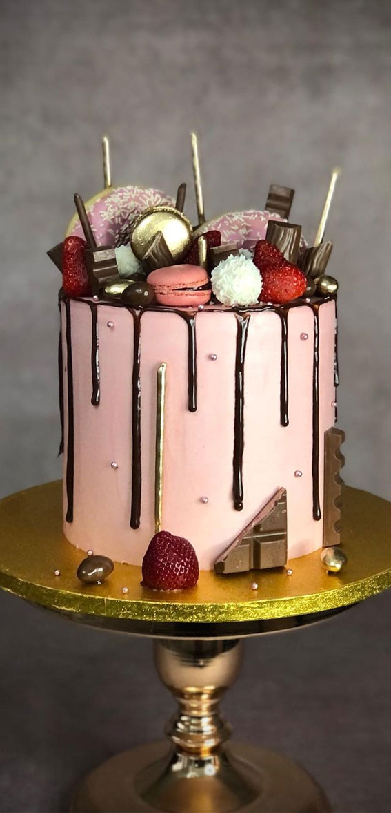 55+ Cute Cake Ideas For Your Next Party : Pink Cake Topped with Sweet