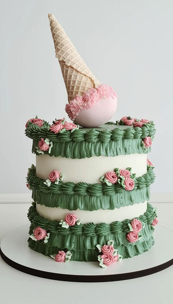 55+ Cute Cake Ideas For Your Next Party : Green Buttercream Cake