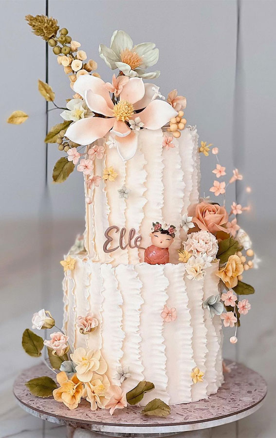 55+ Cute Cake Ideas For Your Next Party : Neutral Ruffle Cake