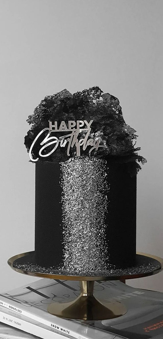 55+ Cute Cake Ideas For Your Next Party : Matte Black Cake with Silver Accents