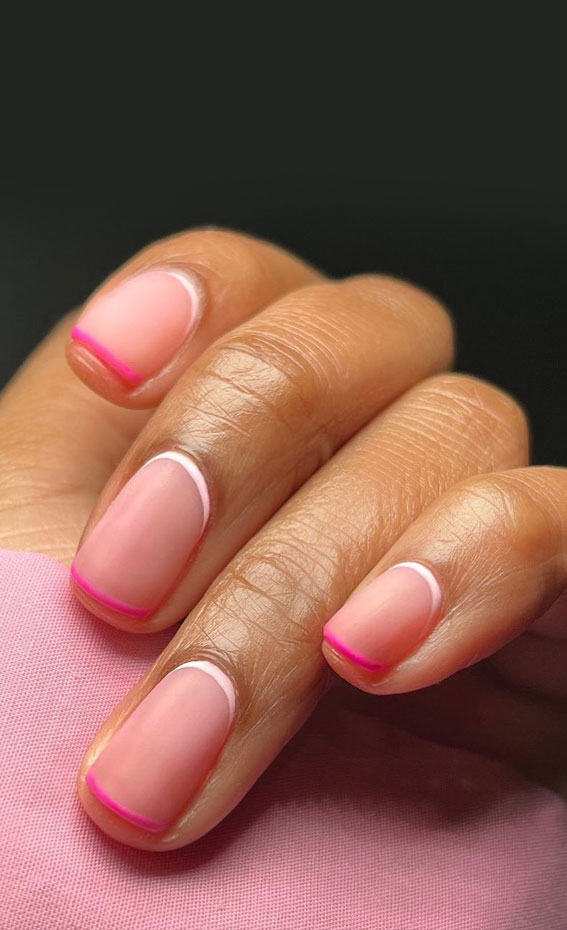 50+ Pretty Spring Colour Nail Ideas & Designs : Matte Pink Cuff + French