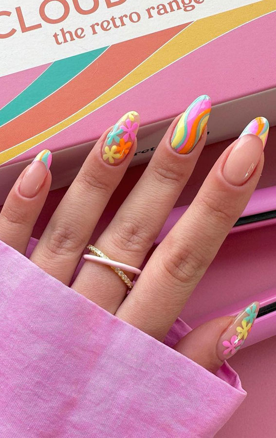 50+ Pretty Spring Colour Nail Ideas & Designs : Retro inspired nails