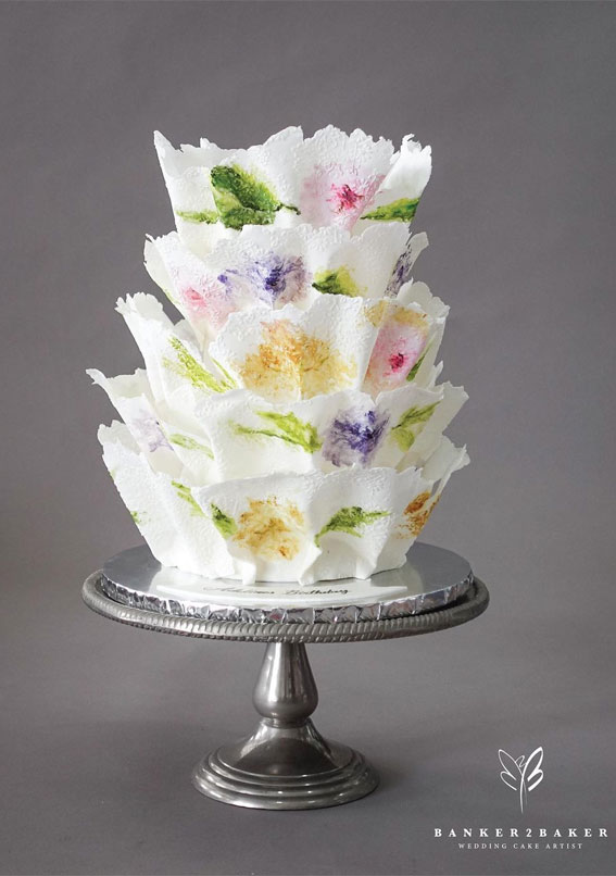 55+ Cute Cake Ideas For Your Next Party : Ruffles + Abstract Floral Painting Cake