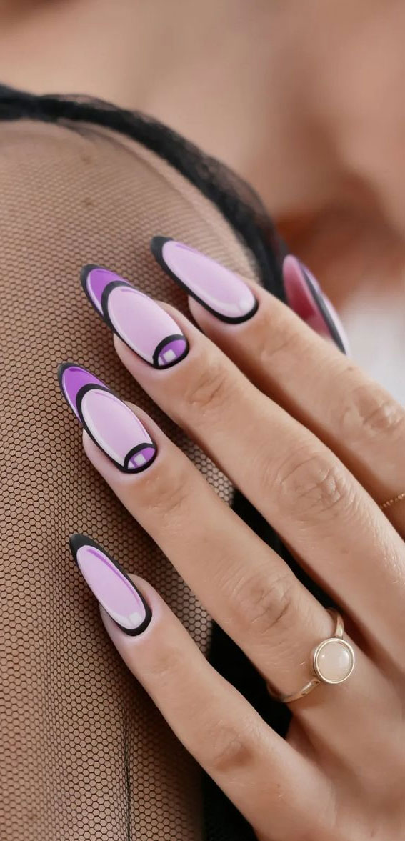 50+ Pretty Spring Colour Nail Ideas & Designs : Purple-Toned Comic Nails