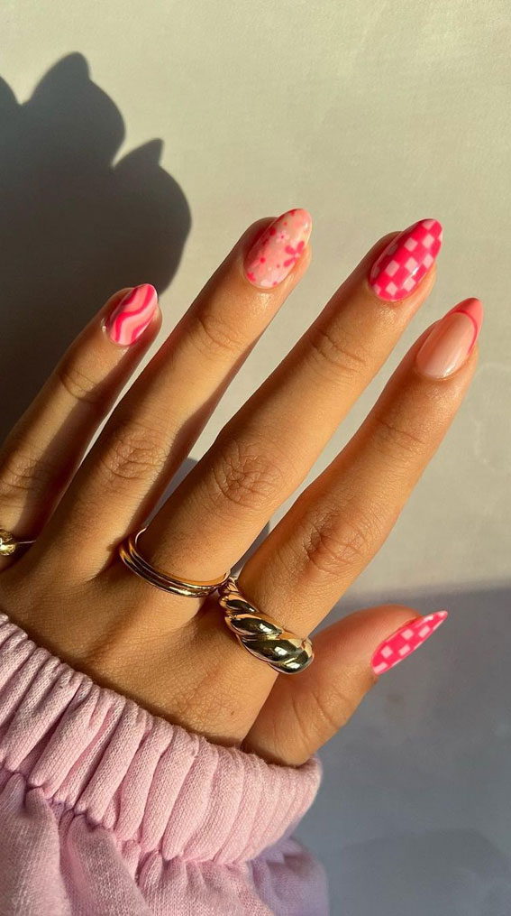 50+ Pretty Spring Colour Nail Ideas & Designs : 90s Pink Nails