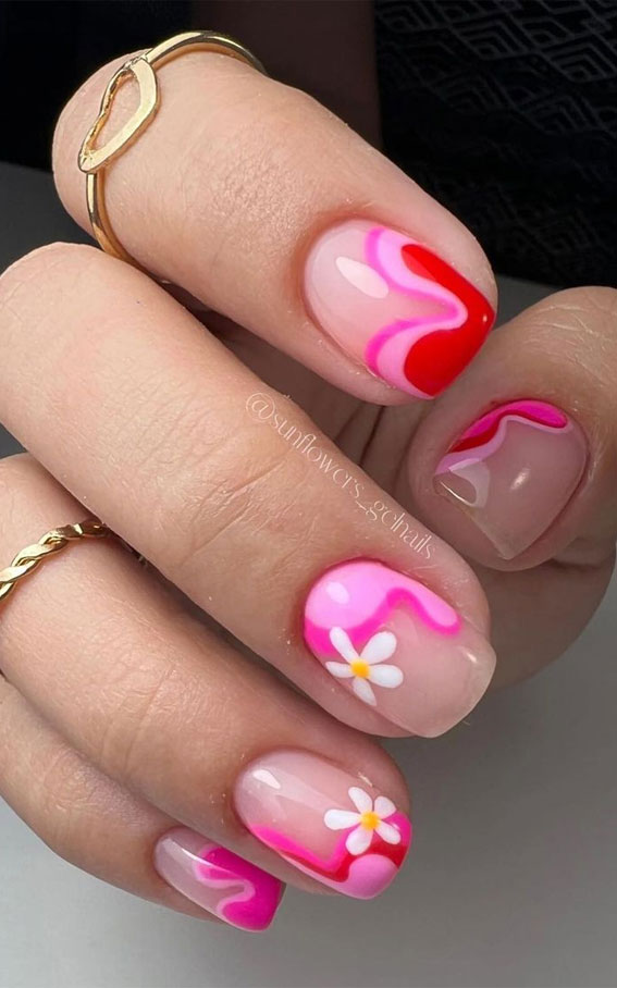 50+ Pretty Spring Colour Nail Ideas & Designs : Wiggle Layered Pink