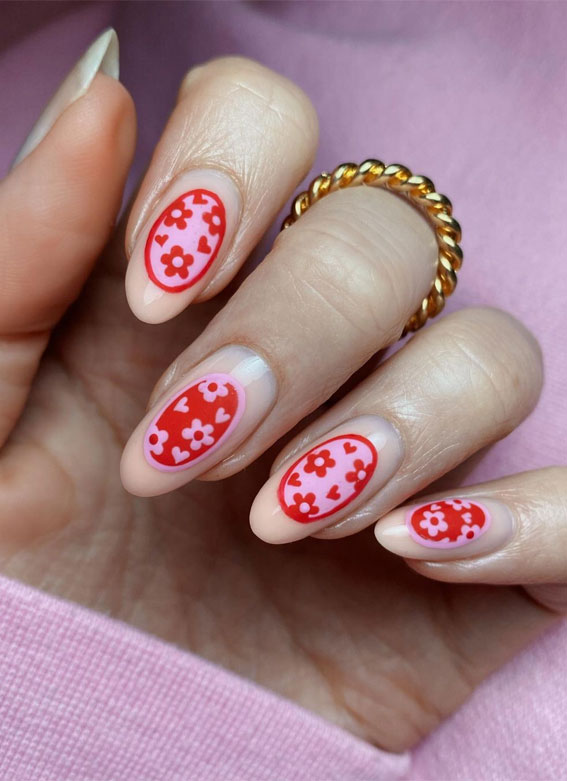 50+ Pretty Spring Colour Nail Ideas & Designs : Flower Power + Pink & Red Nails