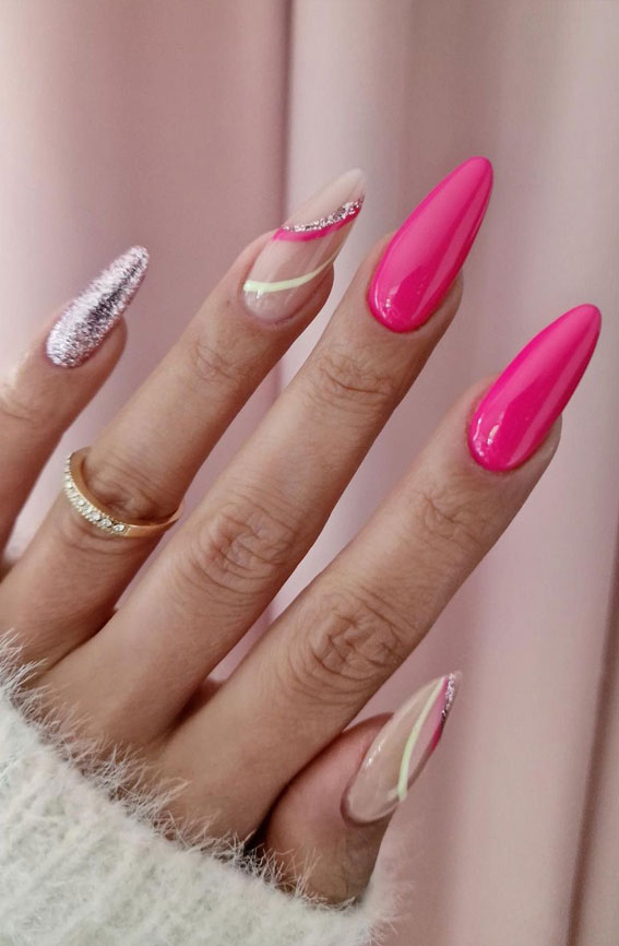 50+ Pretty Spring Colour Nail Ideas & Designs : Pink & Silver Nails