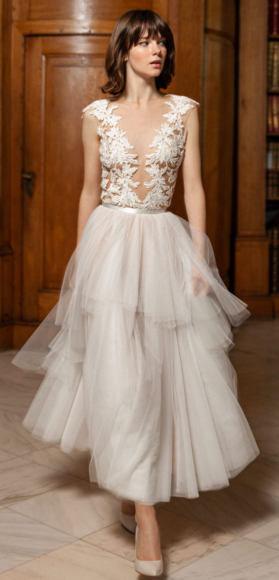 50+ Wedding Dress Trends 2023 : Tiered Skirt Midi Dress