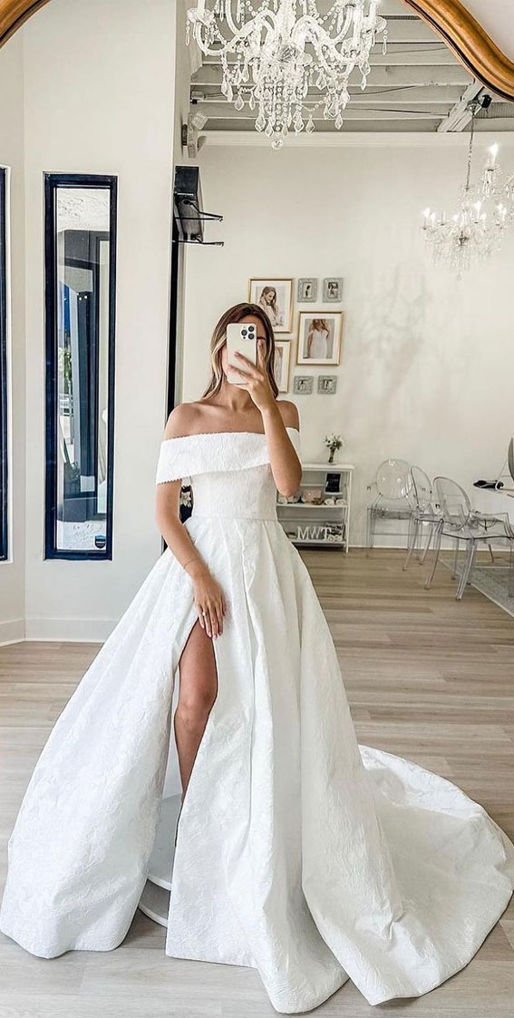 50+ Wedding Dress Trends 2023 : Off The Shoulder Simple Wedding Dress