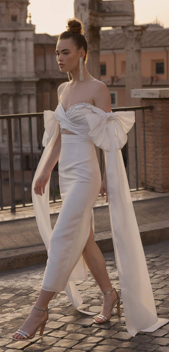 50+ Wedding Dress Trends 2023 : Long Midi Dress with Bow