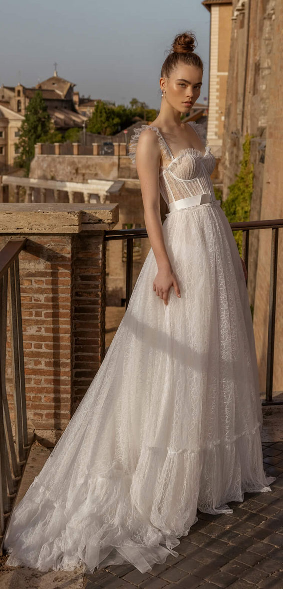 50+ Wedding Dress Trends 2023 : Corset A-Line Dress + Detachable Belt