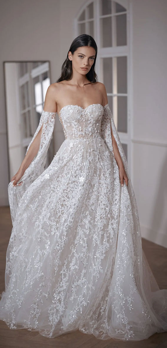 50+ Wedding Dress Trends 2023 : Sparkles Gown + Detachable Sleeves