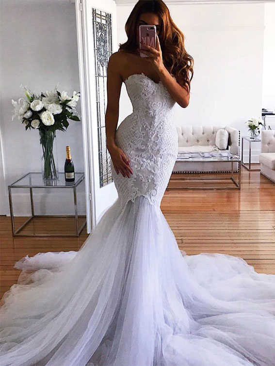 50+ Wedding Dress Trends 2023 : Strapless Mermaid Wedding Dress
