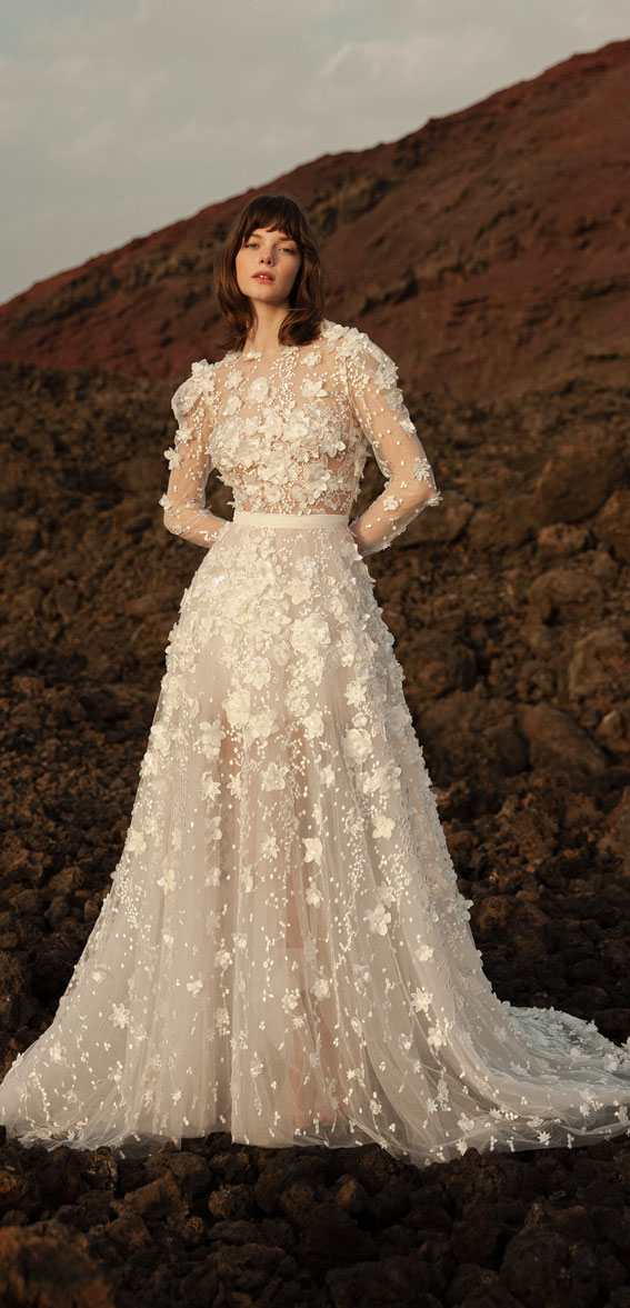 50+ Wedding Dress Trends 2023 : A-Line Wedding Dress + 3D Florals