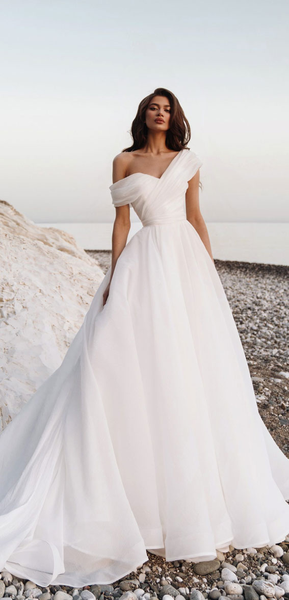 50+ Wedding Dress Trends 2023 : Simple Off The Shoulder Gown