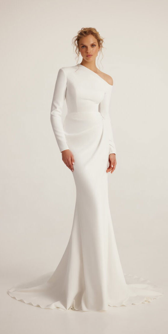Timeless Wedding Dresses To Lookout : One Off The Shoulder Long Sleeves