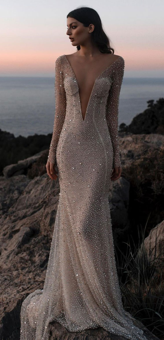 Timeless Wedding Dresses To Lookout : Long-Sleeved Crystals Scattered All Over