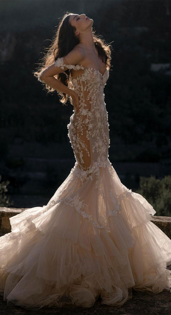 Timeless Wedding Dresses To Lookout : Off The Shoulder Layered Mermaid Dress