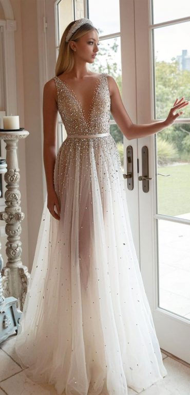 Timeless Wedding Dresses To Lookout : Sleeveless Deep Plunging Neckline ...