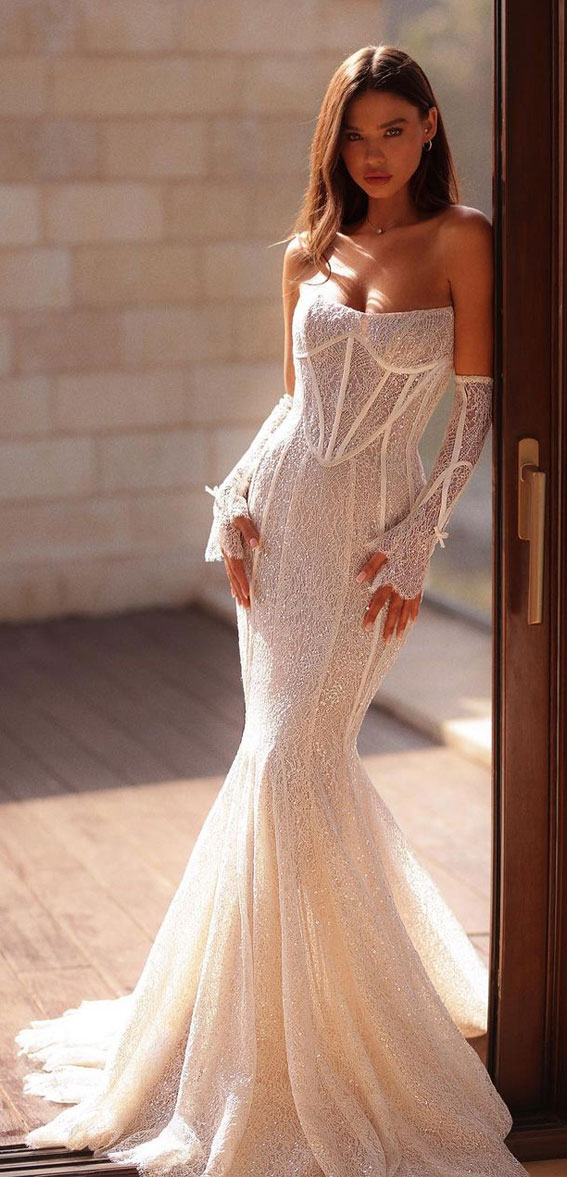 50+ Wedding Dress Trends 2023 : Corset Sleeveless Mermaid Gown