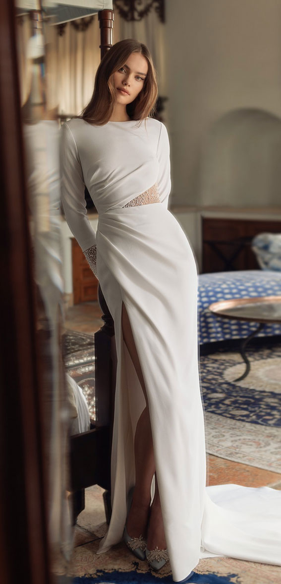 50+ Wedding Dress Trends 2023 : Long Sleeve Minimalist Wedding Dress