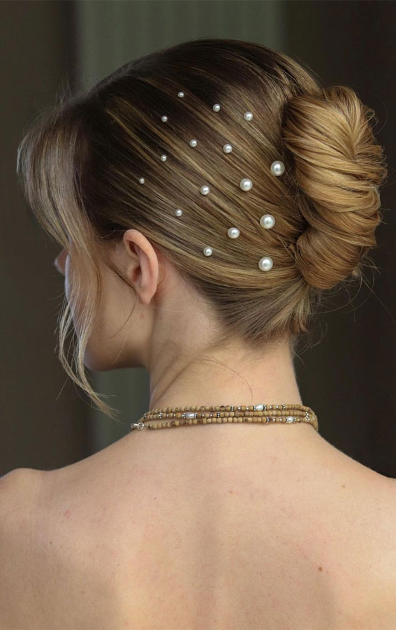 40 Updo Hairstyles Perfect For Any Occasion : Twisted Updo + Pearls