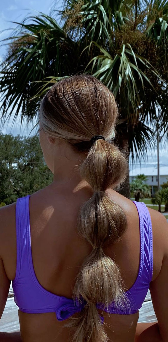 45 Cute Hairstyles for Summer & Beach Days : Dark Blonde Bubble Braid